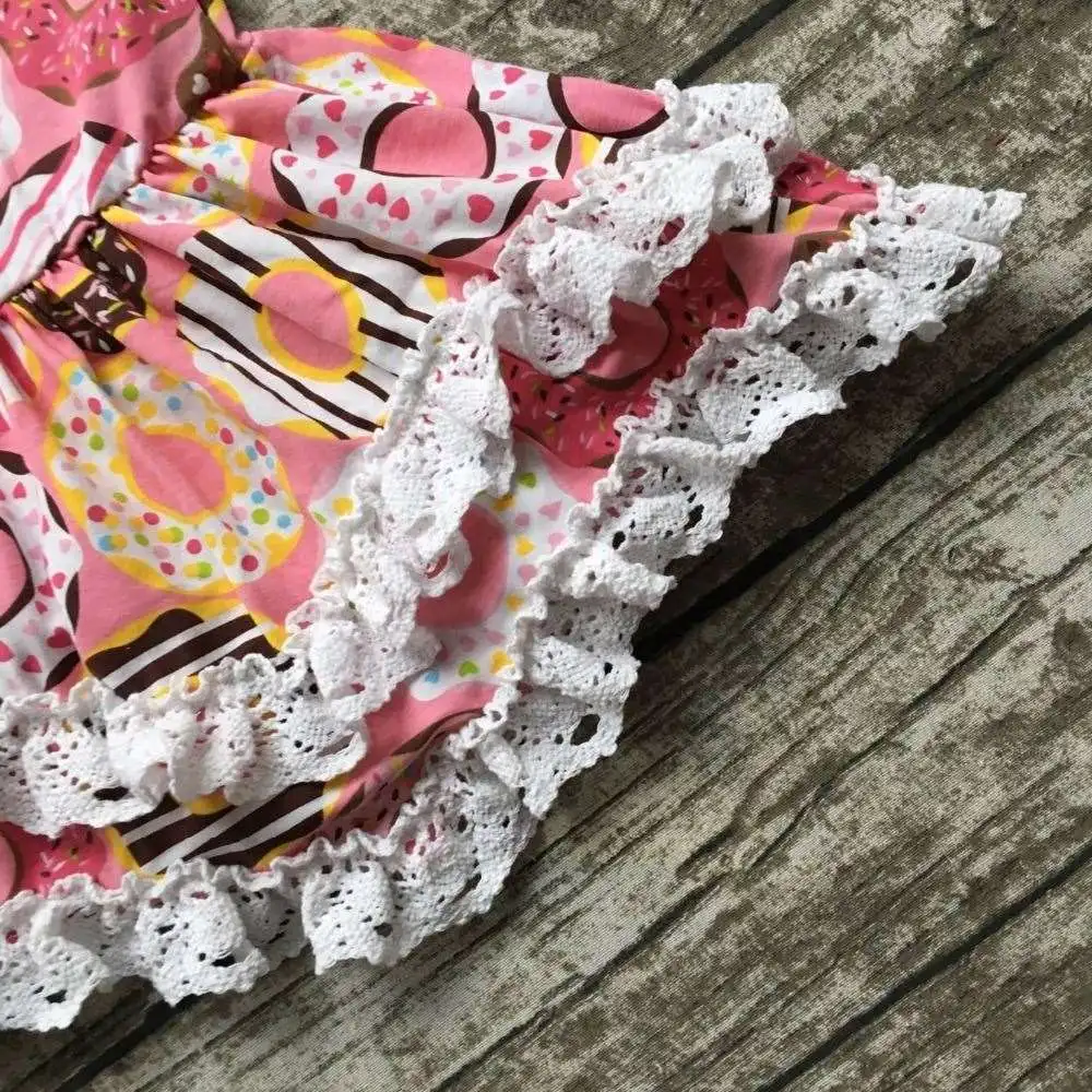Summer baby girls outfits children Doughnut cotton dress girls lace ruffle boutique dress cute dress matching accessories