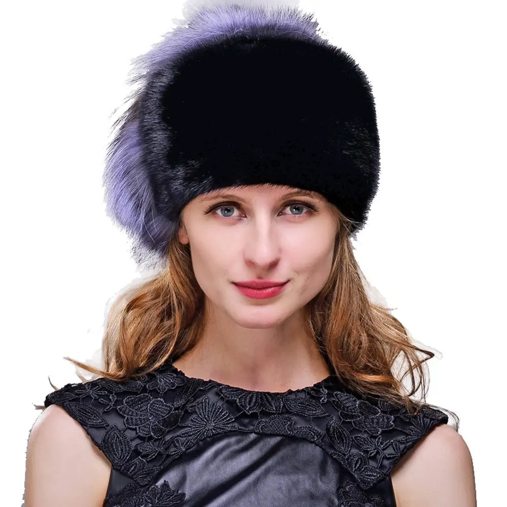 Women's Mink Fur Fedora Hat with Silver Fox Fur
