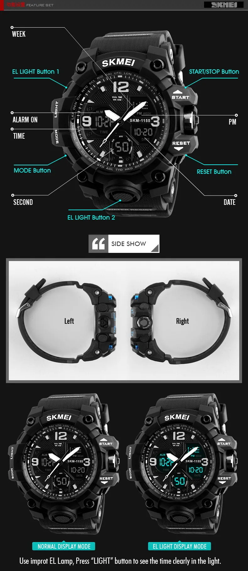 skmei 1155 b thanks giving gifts analog digital wrist watches