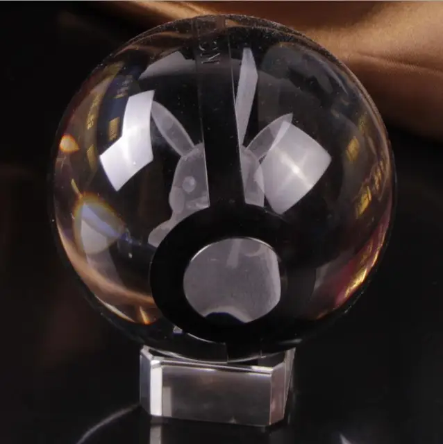 3d laser engraving crystal pokemon ball with led base for