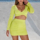 Wholesale apparel ruched skirts double layer plus size women crop set clothing 2 piece set women sexy