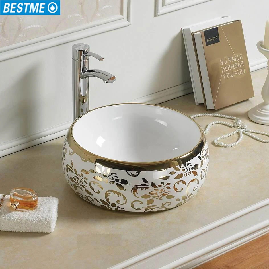 Flower pattern style Round Art Washbasins Bathroom Counter top modern Sinks