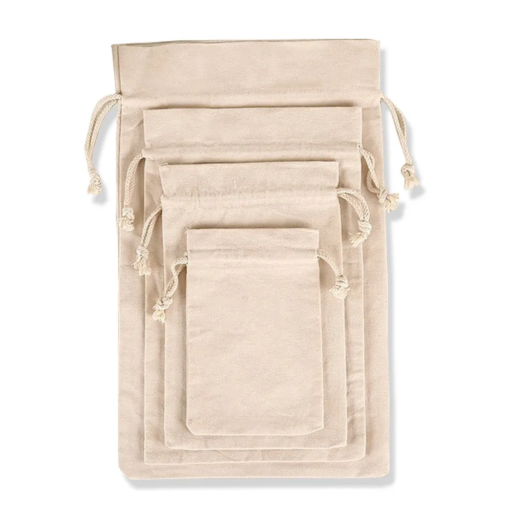 custom logo white cotton tote bag cotton fabric drawstring bag