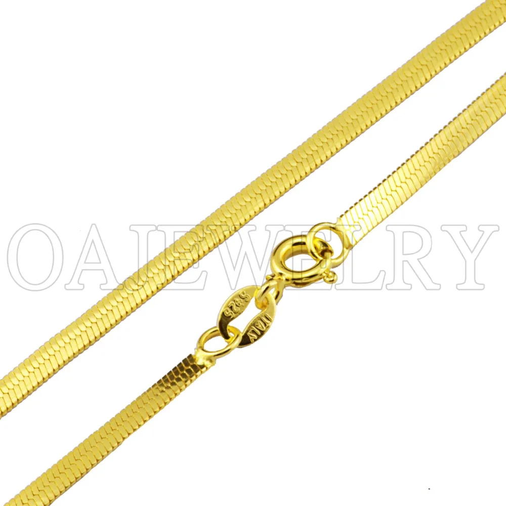 gold 925 sterling silver jewelry flat snake chain lady jewelry