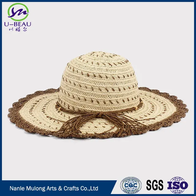 fahion cheap big crochet brim sun hats for girl