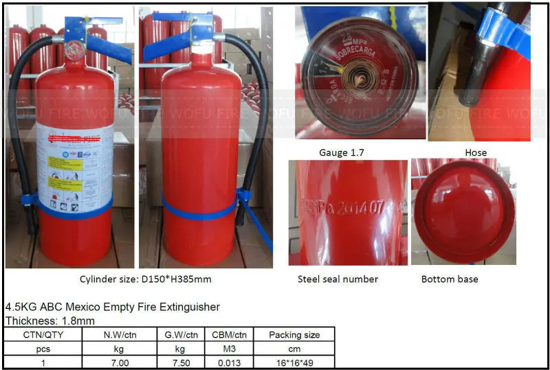 Mexico Aluminum Valve 4.5kg Blue Abc 40 Dry Powder Fire Extinguisher