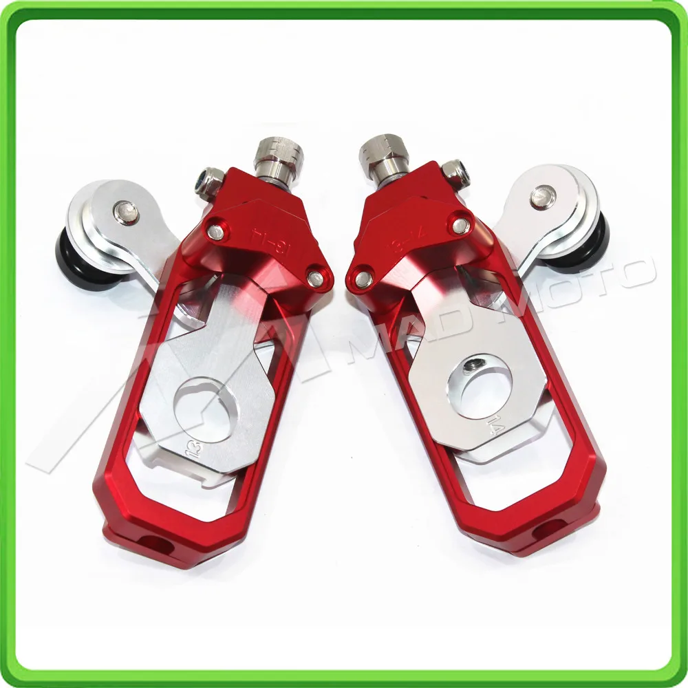 Motorcycle Chain Tensioner Adjuster with paddock bobbins kit for Kawasaki Ninja ZX10R ZX-10R ZX 10R 2008 2009 2010 Red&Silver (4)