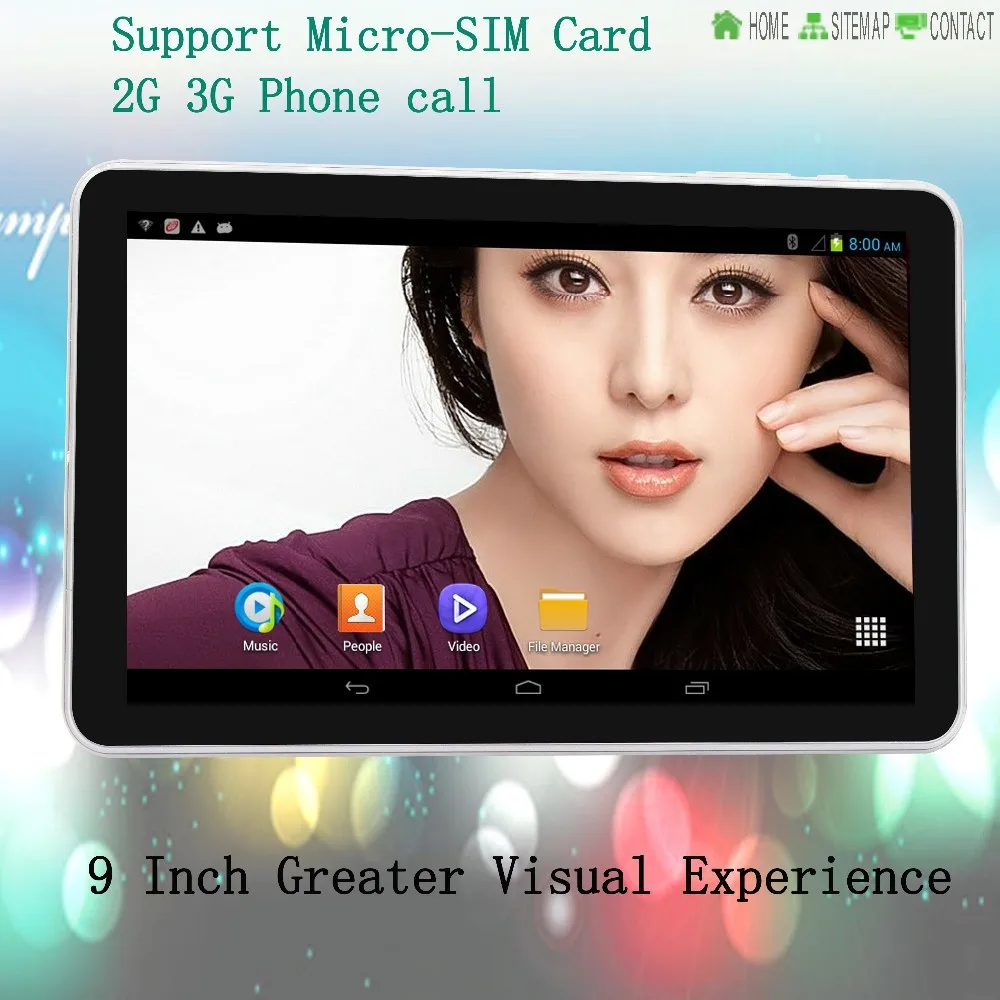 9 Inch Android4.4 Tablet Pc Support Micro SIM card 2G 3G Phone Call 1GB and 8GB Tablets Pc SIM card TF card FM BT Tab
