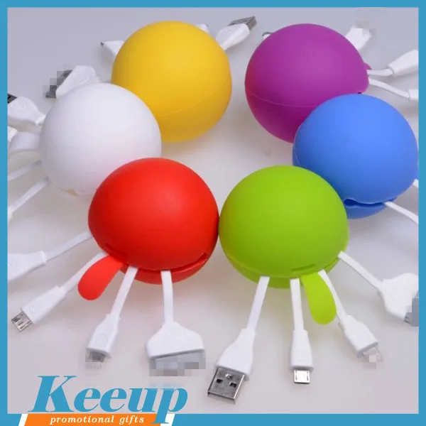 Giveaways round shape one side pull multi-function usb data charger cable - ANKUX.COM
