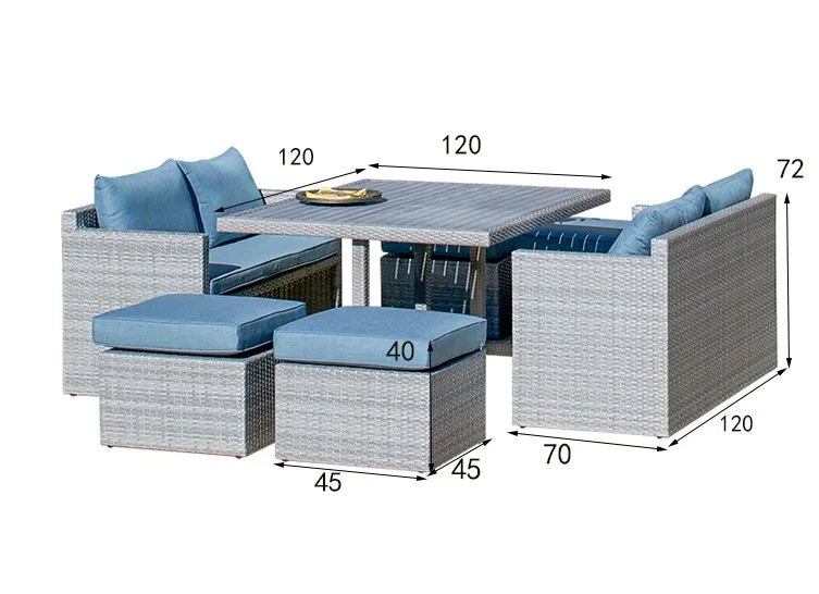 New style outdoor furniture big handmade patio garden rattan table and chair garden dining set