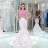 2017 printed skirt with laced top sleeveless laced backless pink color two piece evening dress for bridal wedding and party