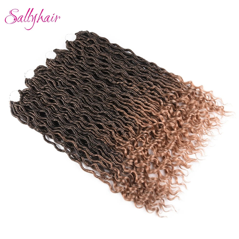 Sallyhair Faux Locs Curly 24 StrandsPack Crochet Braids Hair Extension Synthetic Soft Ombre Braiding Hair Loose End Black Brown (10)