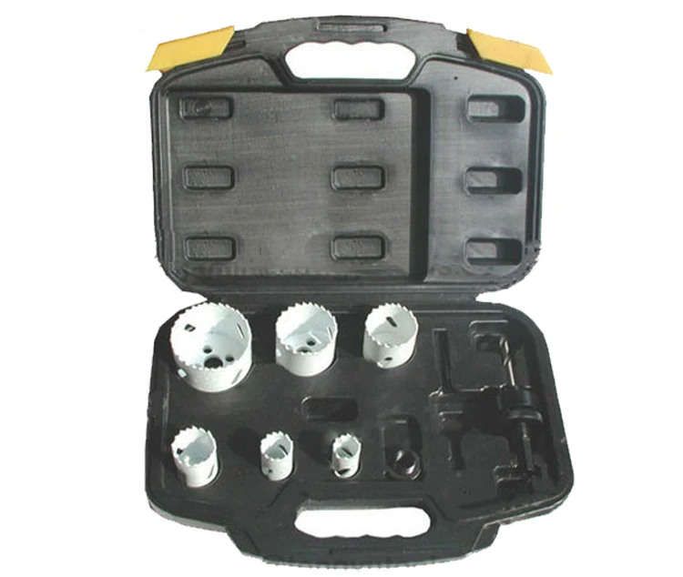 8Pcs HSS Bi-Metal Hole Saw Kit in Black Plastic Box for Cutting Metal Wood Plastic