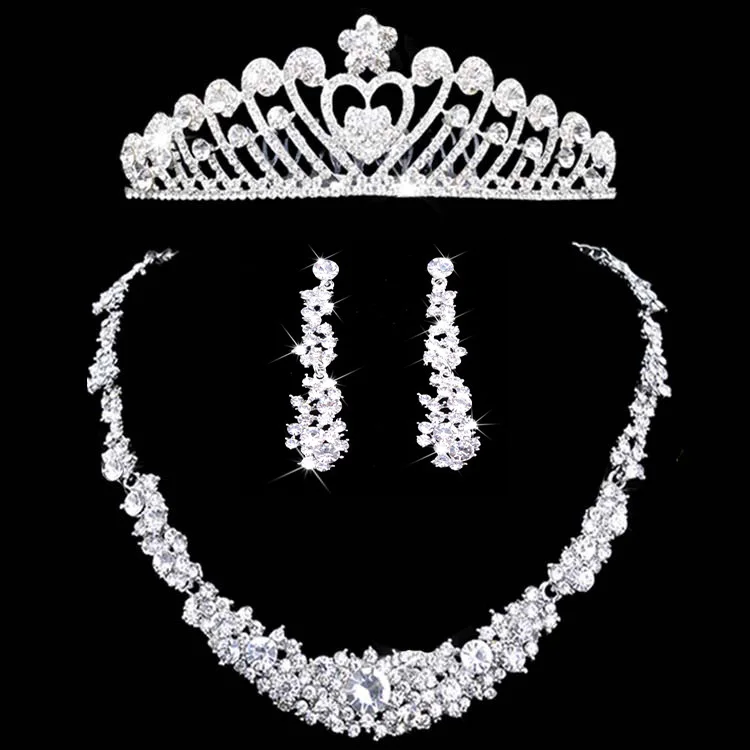 2017 New bridal jewelry crown necklace and earring set tiara rhinestone wedding accessories bridal crystal jewelry sets (5)