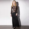 Women sexy black lace lingerie bridesmaid long gown long sleeves sexy nighties dress