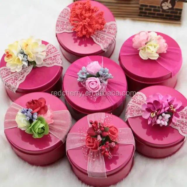 tinplate mei red flower sweet box small circular wedding gift