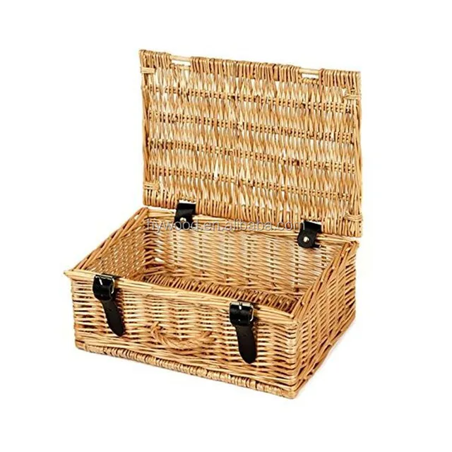 leather straps natural wicker gift basket for picnic