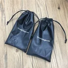 4*8Inch Printed Small Black PU Bag Leather Drawstring Pouch For Power Bank