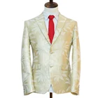 Amazon hot seller custom winter jackets clothes men shinning gold blazer golden jacquard two button suits