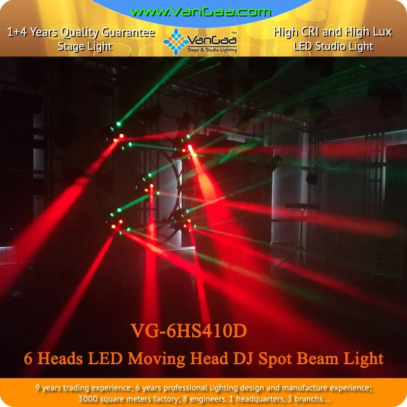 Vangaa高費用対効果舞台照明6ヘッドledムービングヘッドdjスポットビーム光仕入れ・メーカー・工場