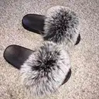 Sole Slipper Women Adult Soft Fox Fur Sole Slipper For Women Rubber Flip Flops