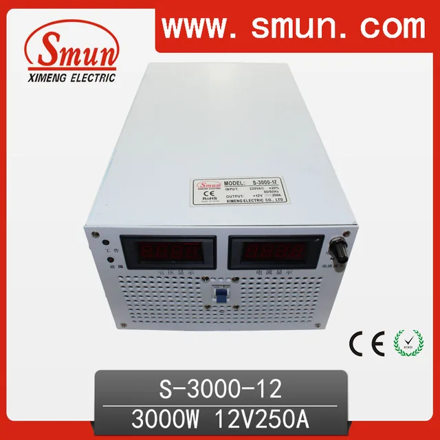 110V/220VAC Input 3000W 12V 250A Switch Power Supply S-3000-12