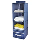 4-shelf thick Wooden Boards Inside, hanging storage bag organization, Suit for Clothes, Navy Blue Dot