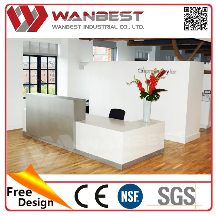 RE-035-company office front desk white solid surface with mental decoration.jpg