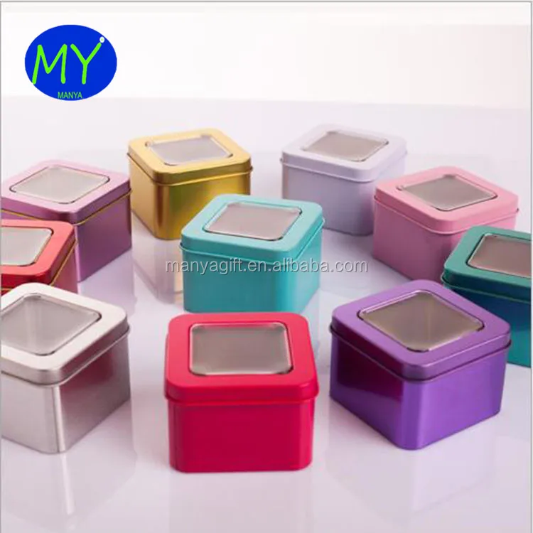 metal gift packing box mini square window tin box with sgs