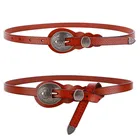 Fashionable lady's leather belt versatile needle buckle fine belt vintage willow nail cowhide belt women