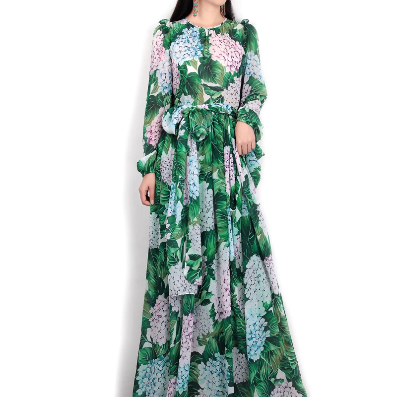 High-quality-new-spring-summer-2017-women-runway-maxi-dress-flowers-green-leaves-printing-Beach-Casual (1)