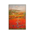 Heavy Painted Canvas Wall Art Nature Landscape Scenery Red Poppies Fower Oil Painting By Skilled Artist