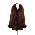 2019 Yiwu Brown Color Woman's Mink Fur Coat with Raccoon fur collar Factory Direct