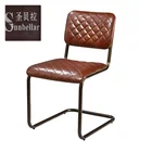 wholesale dining chair with metal black legs handmade vintage genuine leather dinning room chairs for coffeeshop