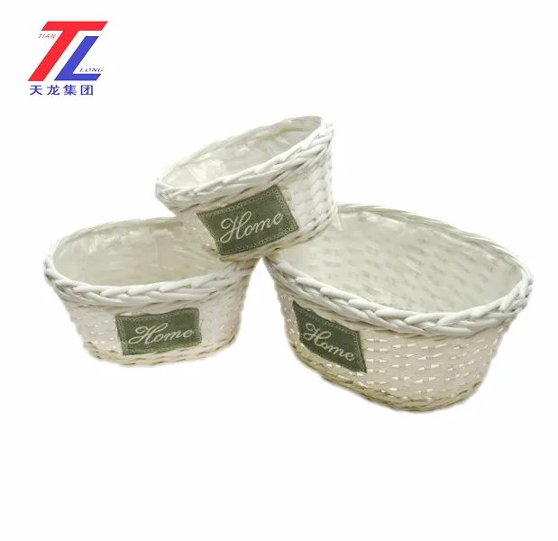 eco-friendly handmade woven oval white wicker flower basket