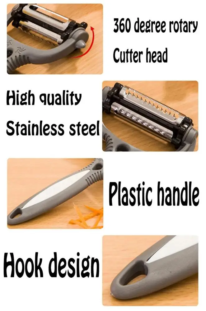 Stainless Potato Peeler Vegetable Slicer Cutter Kitchen Accessories 360 Degree Rotary Fruit Peeler Ultra Dual Julienne KC1092