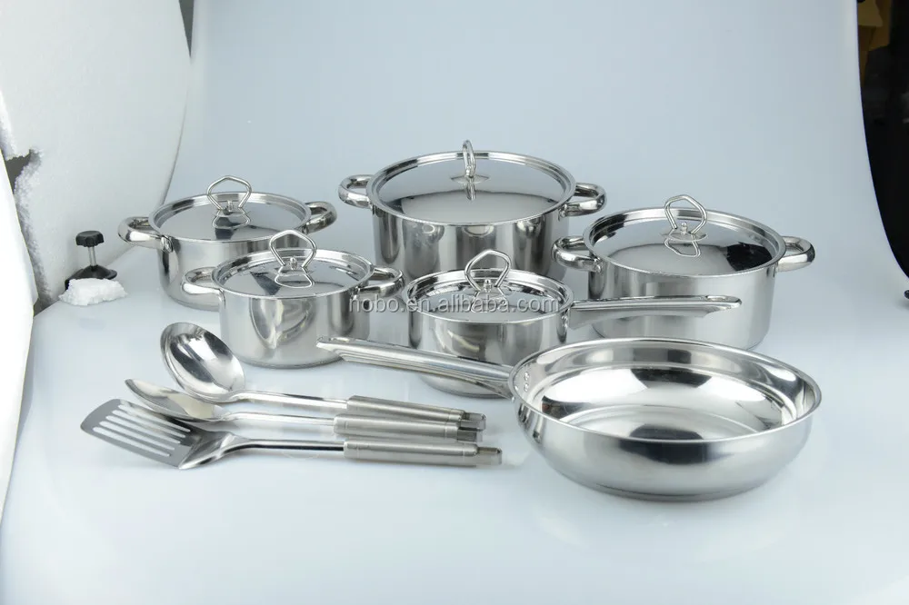 Well Finish Double Copper Bottom Stainless Steel 15 Pcs Cooking Ware