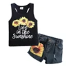 Little girls clothing flower Vest + denim shorts kids boutique clothing summer clothing set