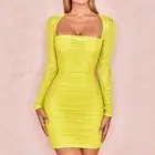 fashion lady ruching dress long sleeve mesh Fluorescent bodycon dress clothing women