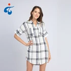 Custom made fancy cotton lady short sleeve check long shirts designs