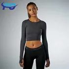 Custom Slim Gym Fitness Elaborate Glamorous Ladies Long Sleeve Crop Top