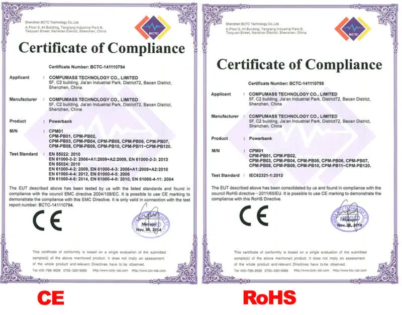 power bank certificates