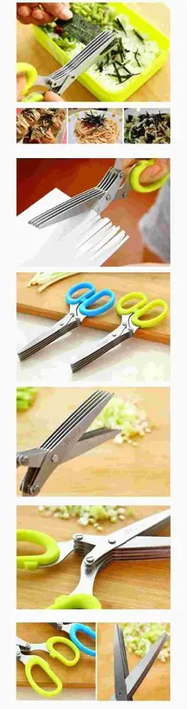 Stainless Steel 5 Layers Kitchen Scissors Multi-functional Shredded Cut Herb Green Onion Cut Scissor Spices Kitchen Tool KC1056