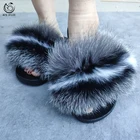 Sell Online Cheap Women Shoes Mixed Color White Black Fox Fur Slippers Slides Sandals