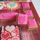 Square Mini Wooden Rubber Stamp Set for Kids Gifts with Ink Pad Toy