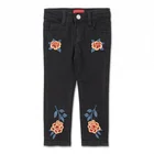 Royal wolf denim garment factory stretch custom floral embroidered design kids black jeans photos