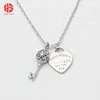 2018 Newest Replica Jewelry Design 925 Silver Key with CZ And Engraved Heart Locket Charm Pendant Necklace