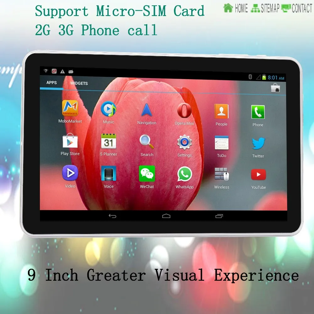 9 Inch Android4.4 Tablet Pc Support Micro SIM card 2G 3G Phone Call 1GB and 8GB Tablets Pc SIM card TF card FM BT Tab
