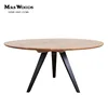 metal frame oak wood round pedestal dining table