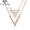 Triangle V shape black white Turquoise stones alloy pendant gold jewelry set necklace